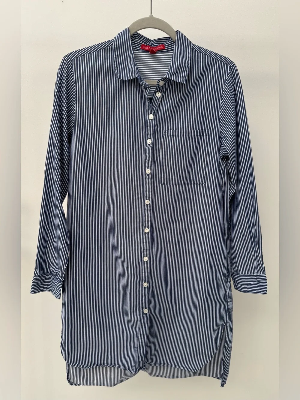 Saks Fifth Avenue Blue & White Striped Button-Up Shirt Dress, Size S/P